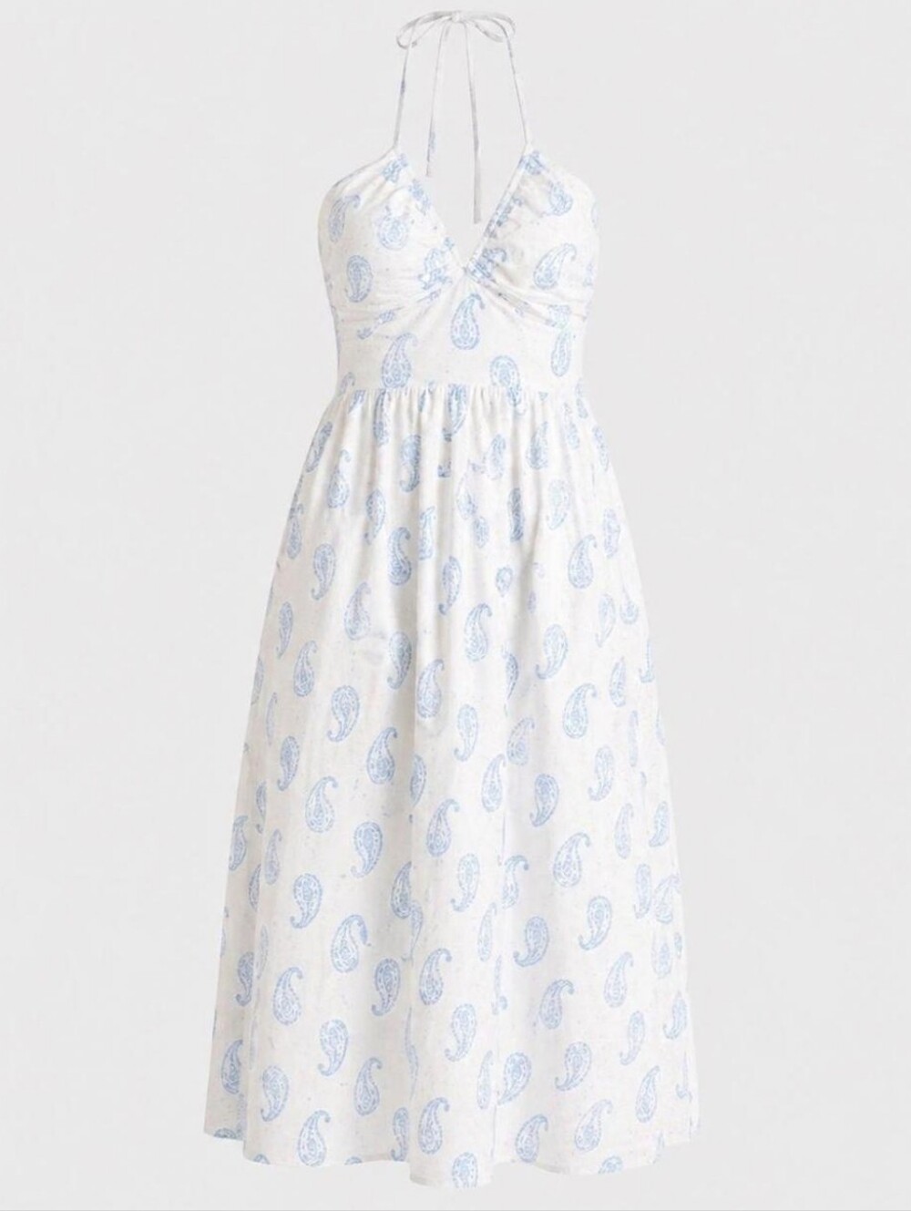 Universal Thread White and Blue Paisley Print Halter Dress White & Blue Paisley